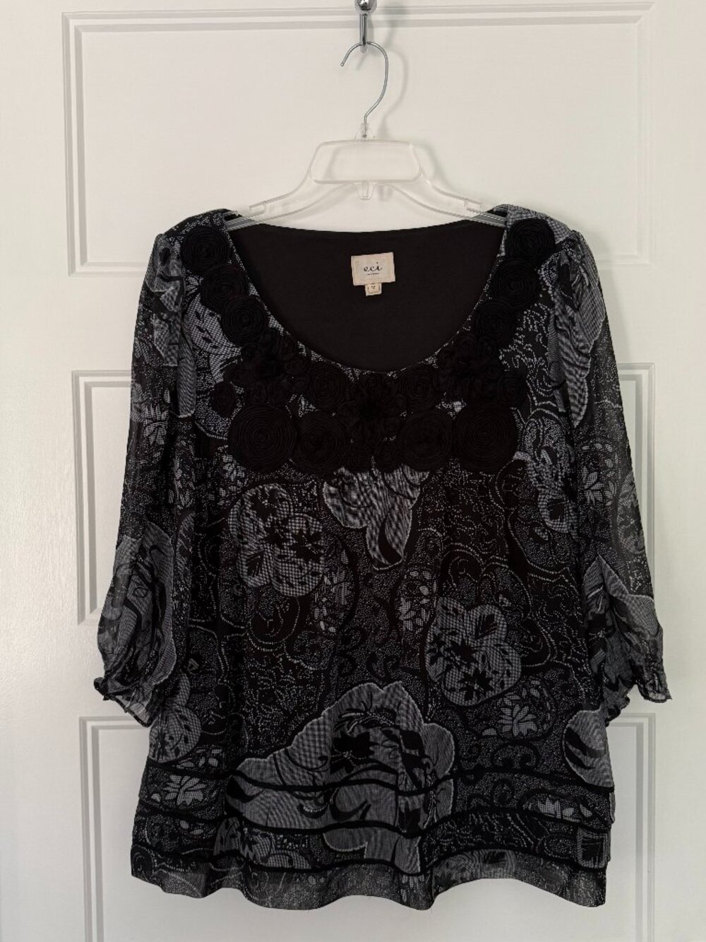 ECI New York - Black/Grey - Babydoll Blouse - Size 12